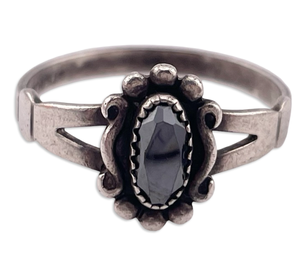 size 9 sterling silver faceted hematite ring