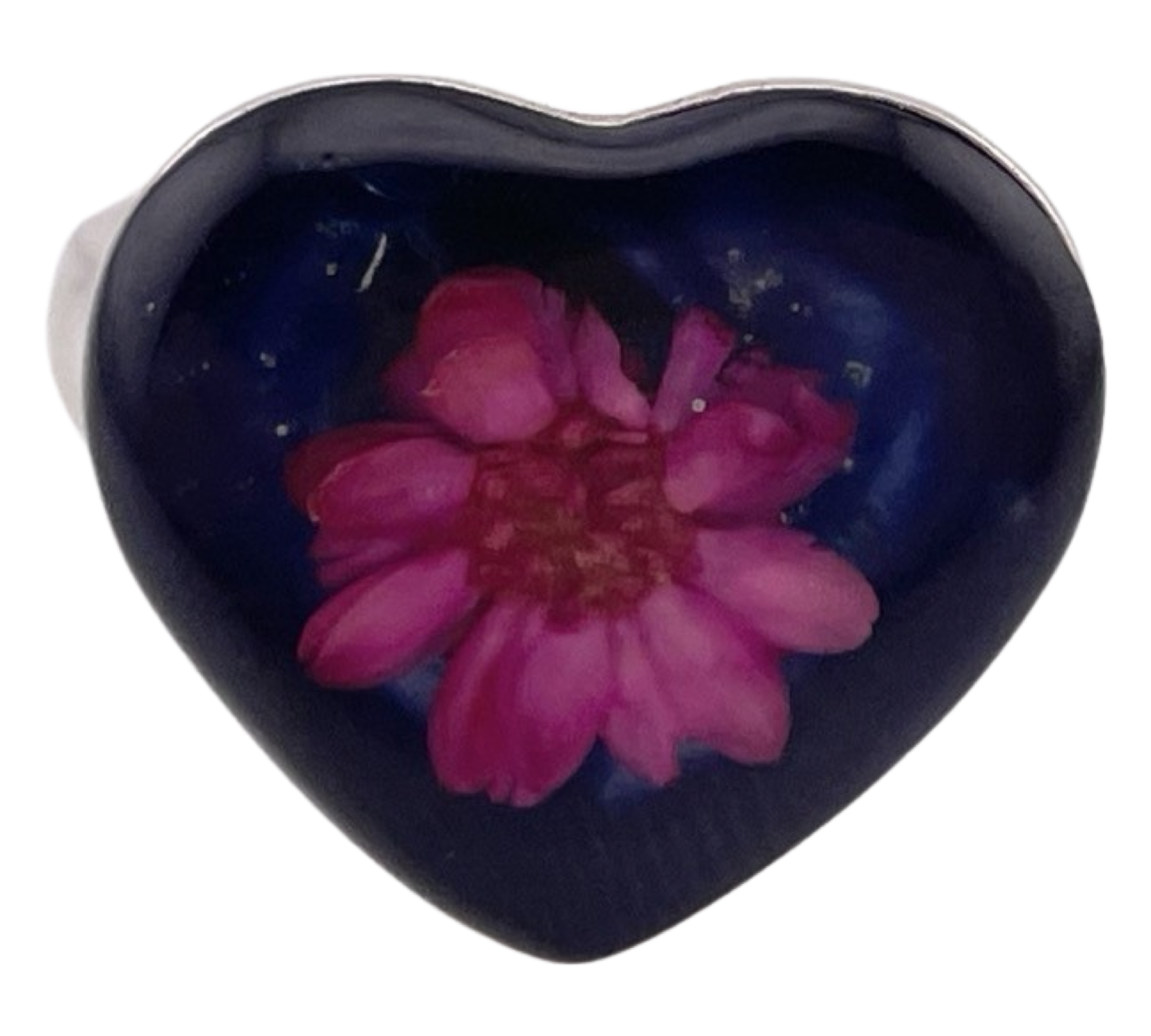 sterling silver flower in resin heart shaped ring *SELECT SIZE*
