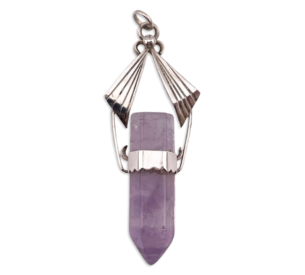sterling silver amethyst crystal point pendant