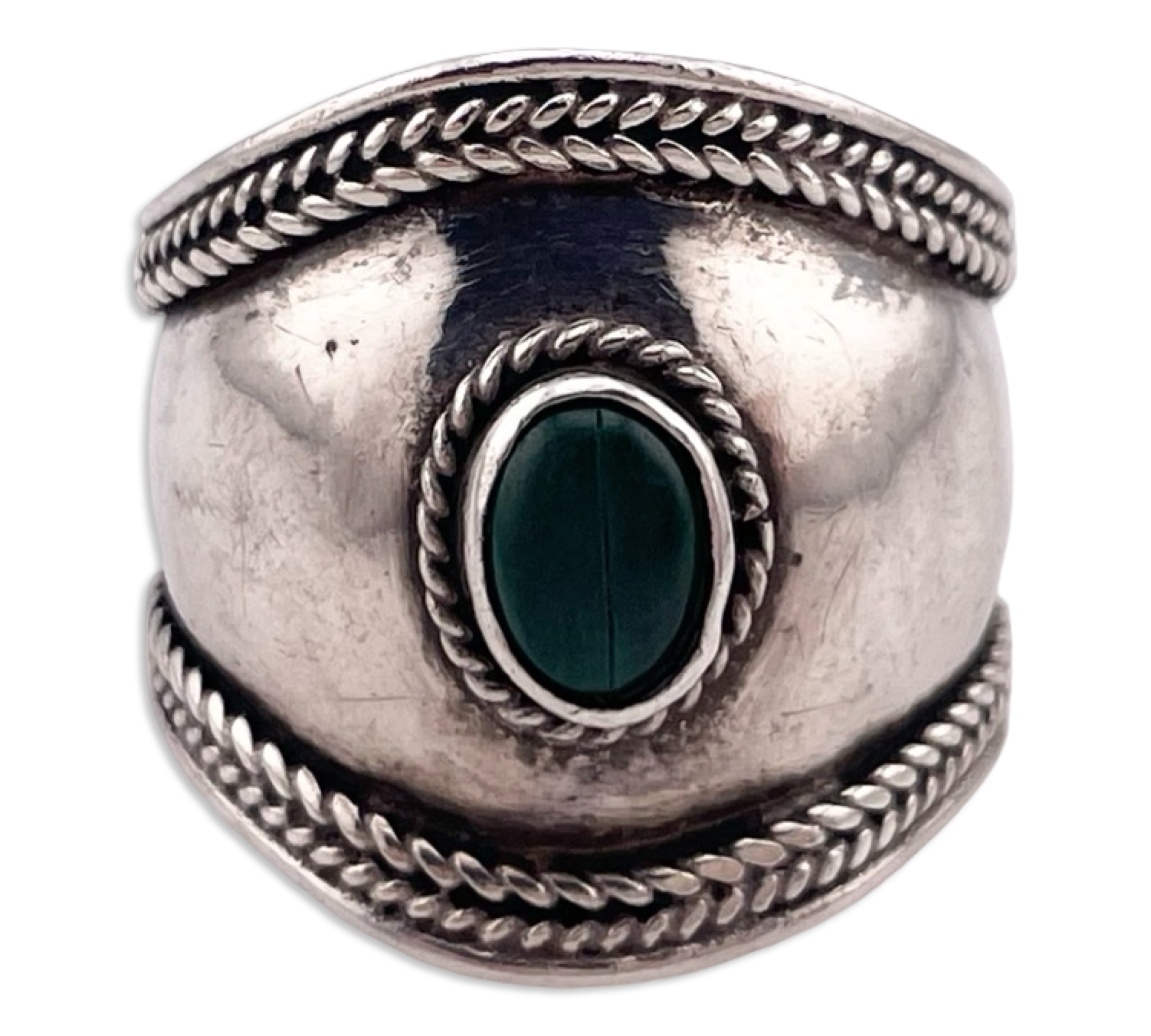 size 7.75 sterling silver malachite wide band ring – Nomads