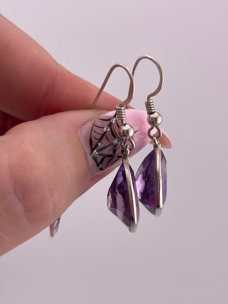sterling silver faceted pear shape amethyst hook dangle earrings