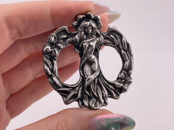 sterling silver Art Nouveau style woman pendant