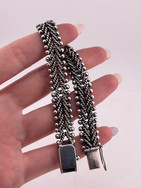 sterling silver heavy 7 5/8" woven ball link bracelet