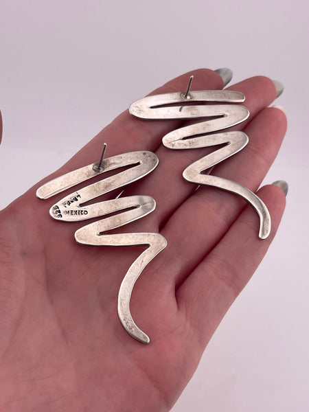 sterling silver Mexican large squiggle zig zag post earrings