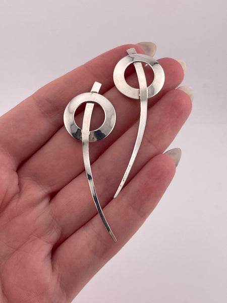 sterling silver stoneless 2-1/4" circle line post earrings