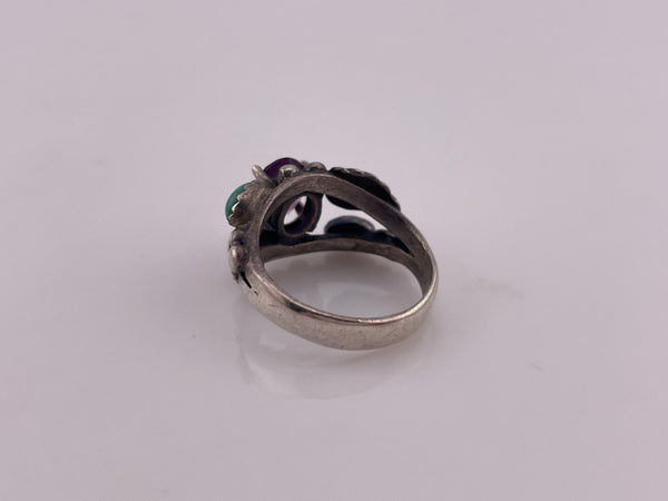 size 6 sterling silver faceted purple glass turquoise lapis ring