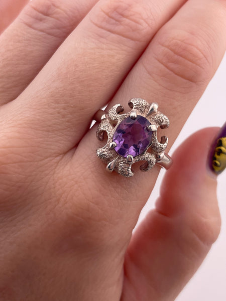 size 10.75 sterling silver Kabana faceted amethyst dot textured cross ring