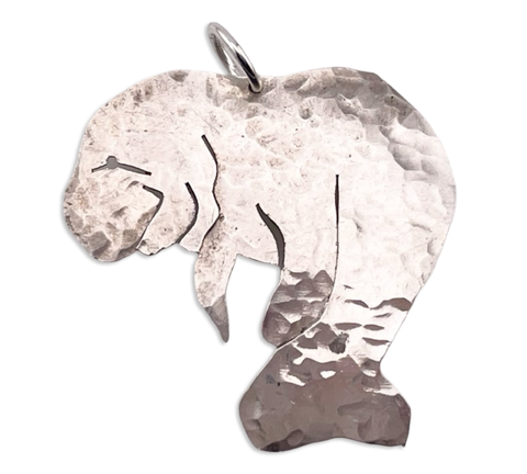 sterling silver sea manatee hammered pendant