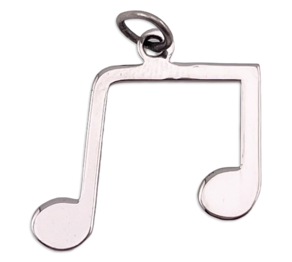 rhodium plated sterling silver music note pendant