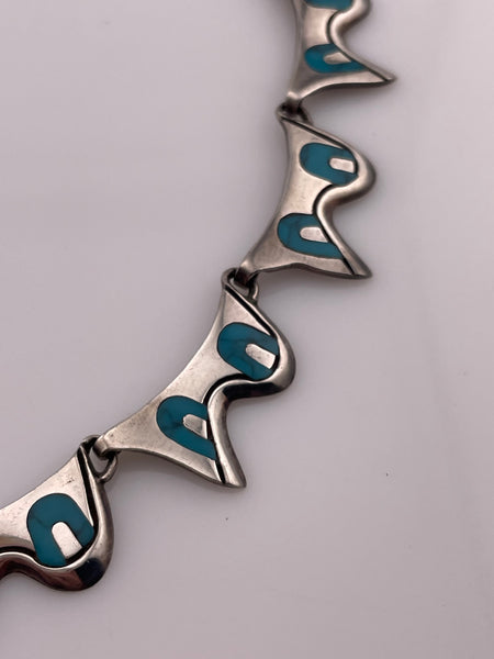 sterling silver 16-1/4" block turquoise collar necklace