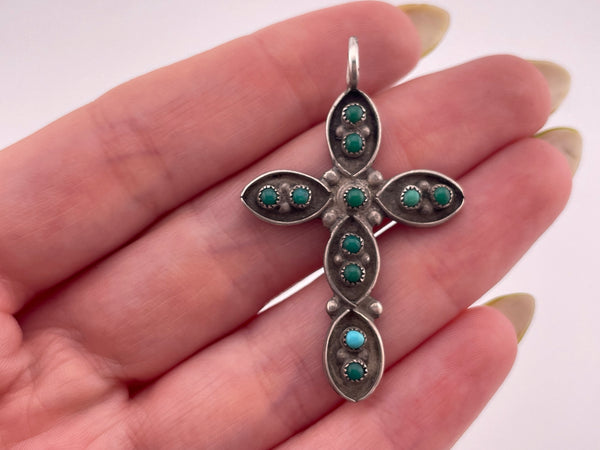 sterling silver turquoise snake eye cross pendant
