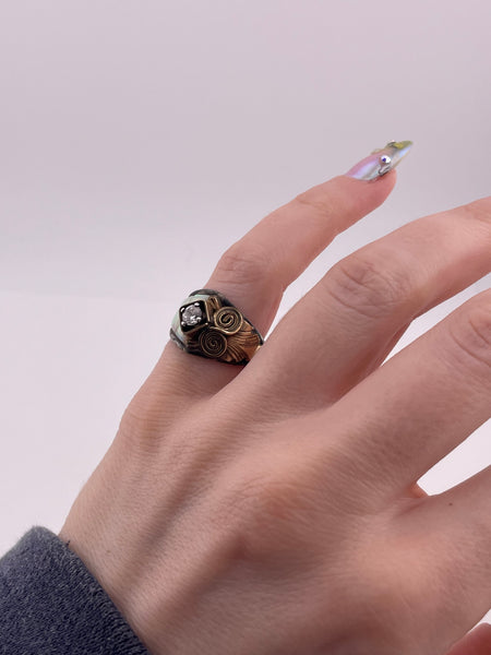 size 5.75 sterling silver gold filled synthetic opal rhinestone ring ***AS IS***