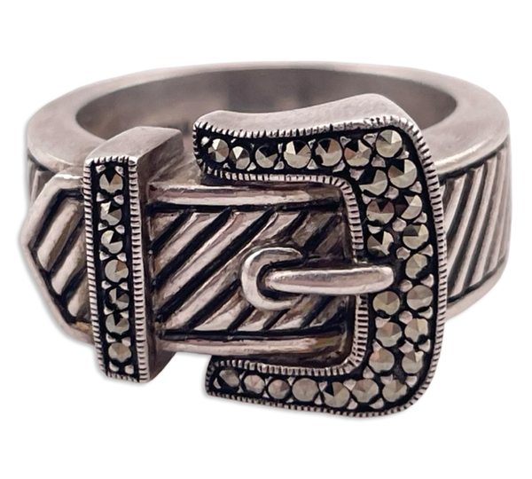 size 8.25 sterling silver marcasite belt ring