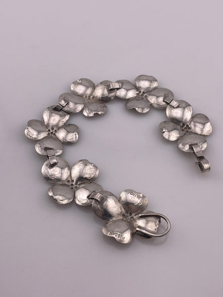 sterling silver 7-5/8" dogwood flower link bracelet