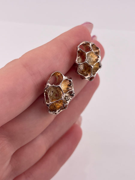 sterling silver honeycomb post earrings