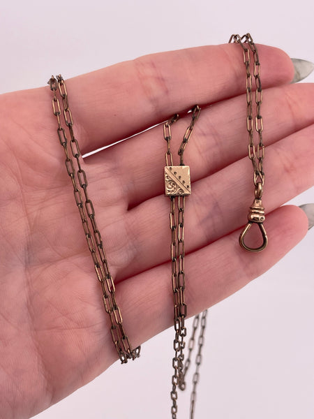 Y & S gold filled 46" long paperclip chain w/ dog clip lorgnette necklace