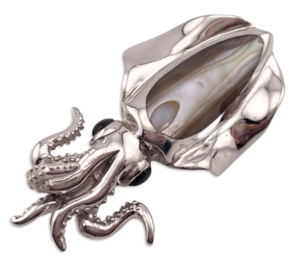 sterling silver Kovel mother of pearl squid pendant brooch