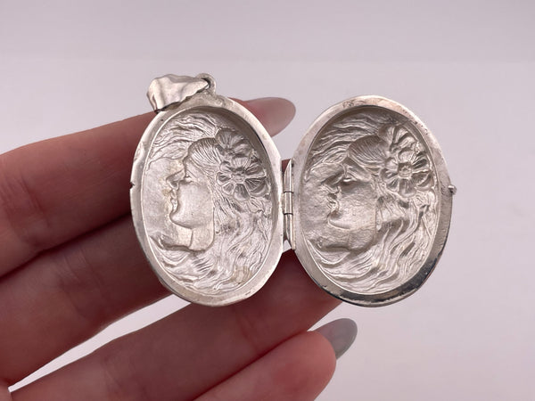 sterling silver woman profile locket pendant