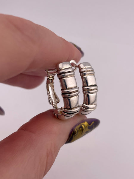 sterling silver textured oval omega back hoop earrings