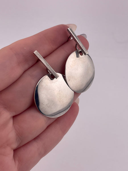 sterling silver 1-5/8" Mexican stoneless disc post dangle earrings