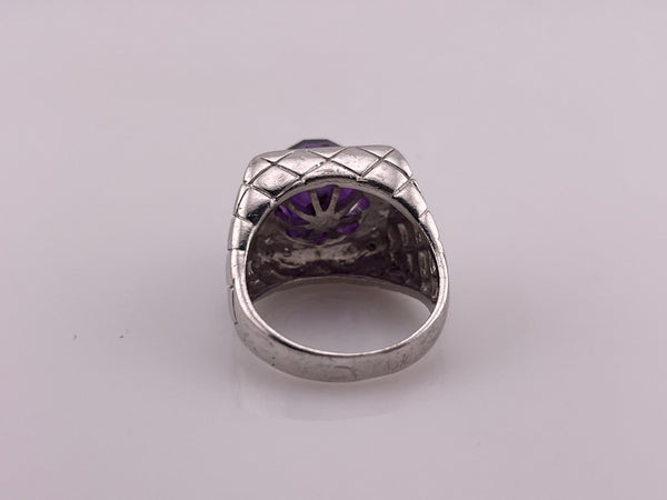 size 9 sterling silver rhodium plated faceted purple glass rhinestone ring