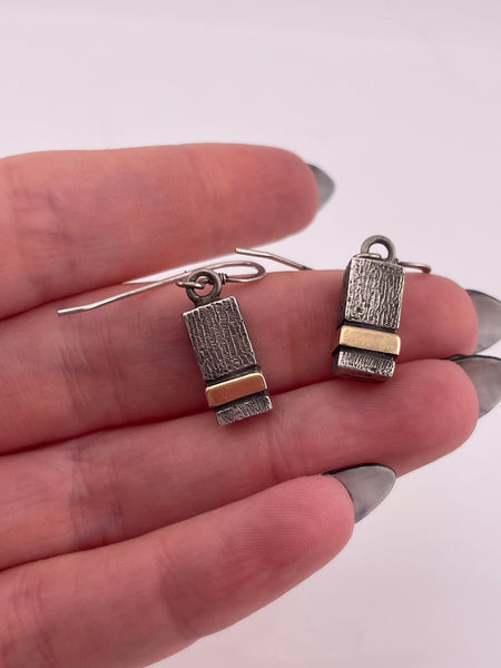 sterling silver 14k gold stoneless textured hook dangle earrings