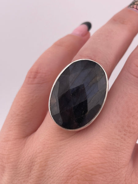 size 7 sterling silver faceted labradorite ring