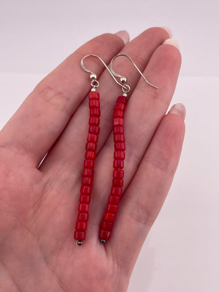 sterling silver coral bead hook earrings