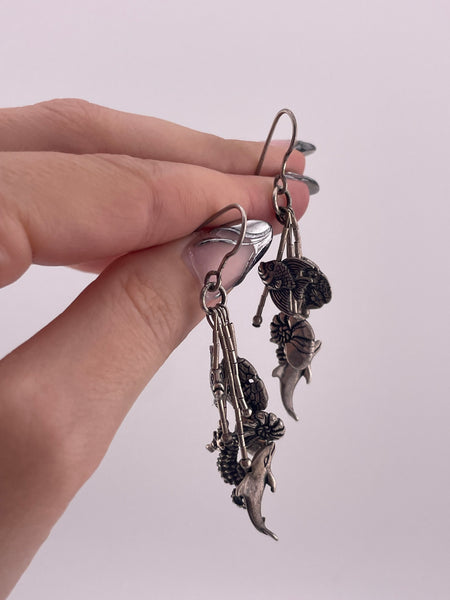 sterling silver nautical theme charms liquid silver hook dangle earrings