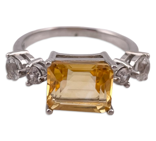 size 9.25 sterling silver rhodium plated citrine spinel ring