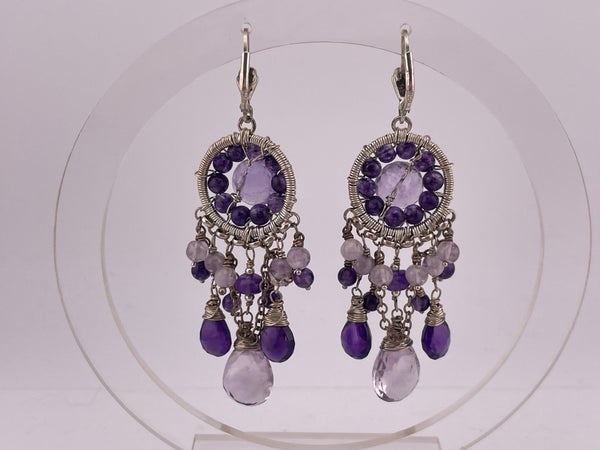 sterling silver amethyst bead hook dangle earrings
