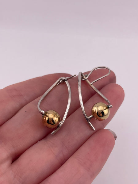 sterling silver & brass stoneless spinning orb dangle earrings