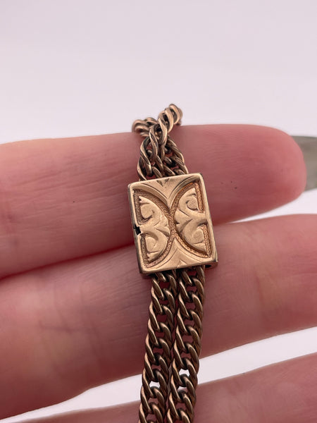 antique gold filled pocket watch slide chain w/ dog clip & t-bar **AS IS**