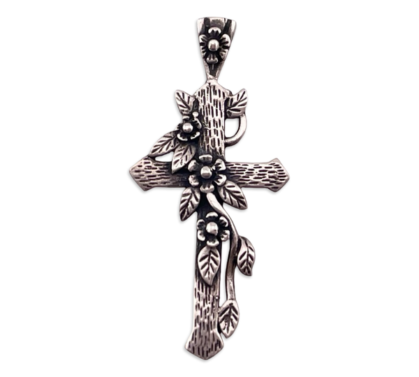 sterling silver flower cross pendant