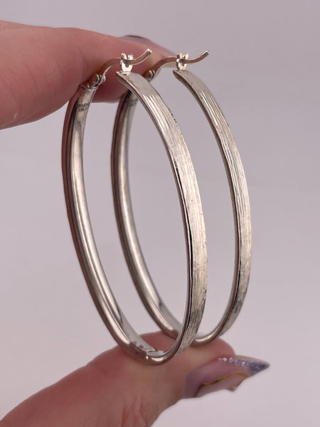 sterling silver  2-1/8" oblong lined hoop earrings