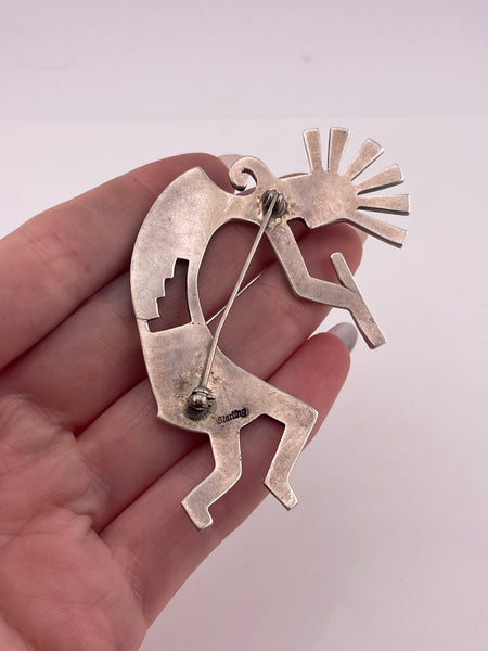 sterling silver large 3" Kokopelli brooch pin