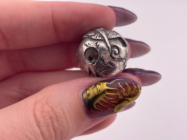 sterling silver heavy carved dragon bead pendant