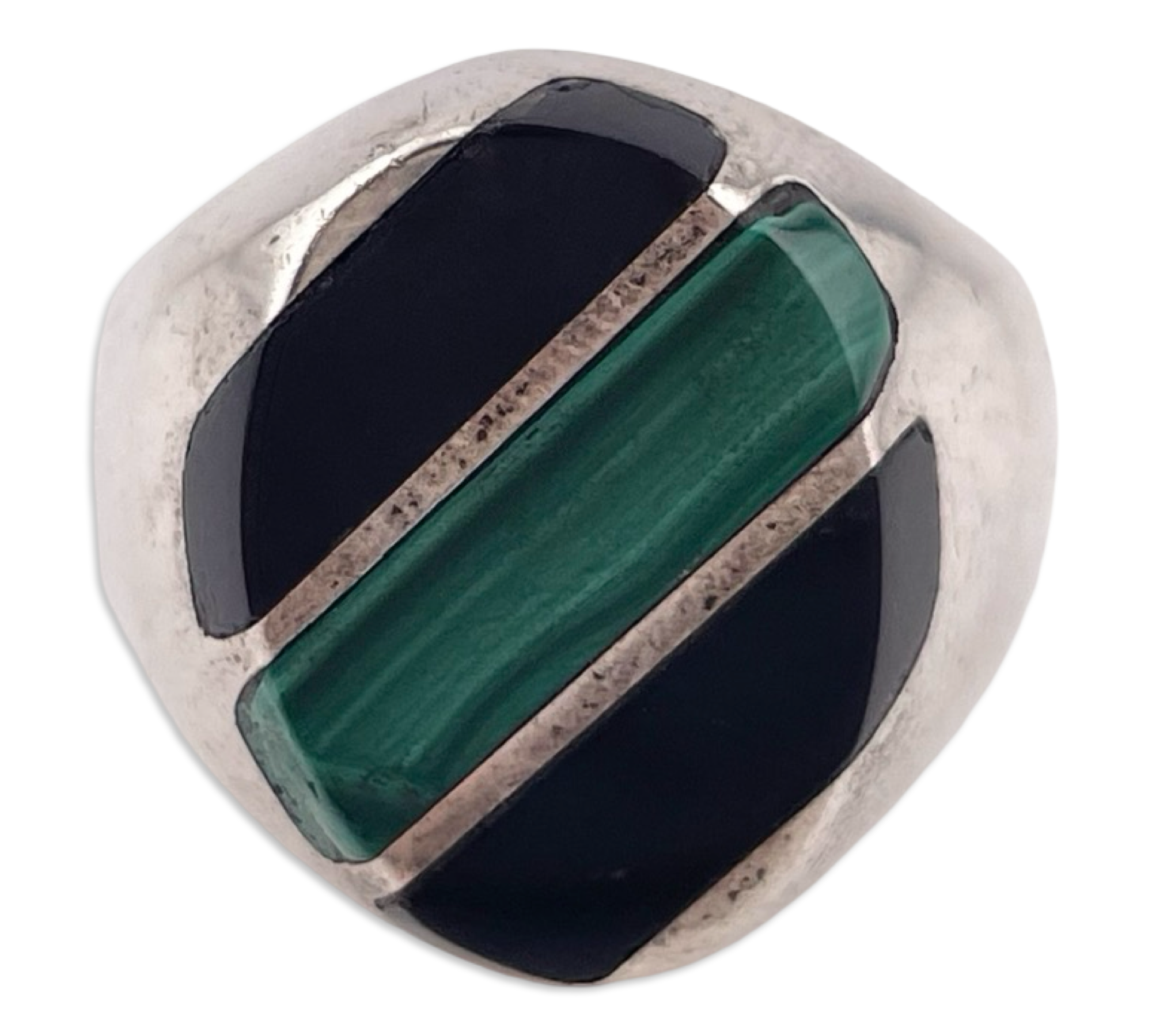 size 6.75 sterling silver chunky malachite & onyx ring