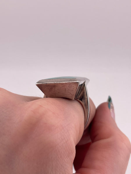 size 8 sterling silver heavy chunky stabilized turquoise rectangle ring