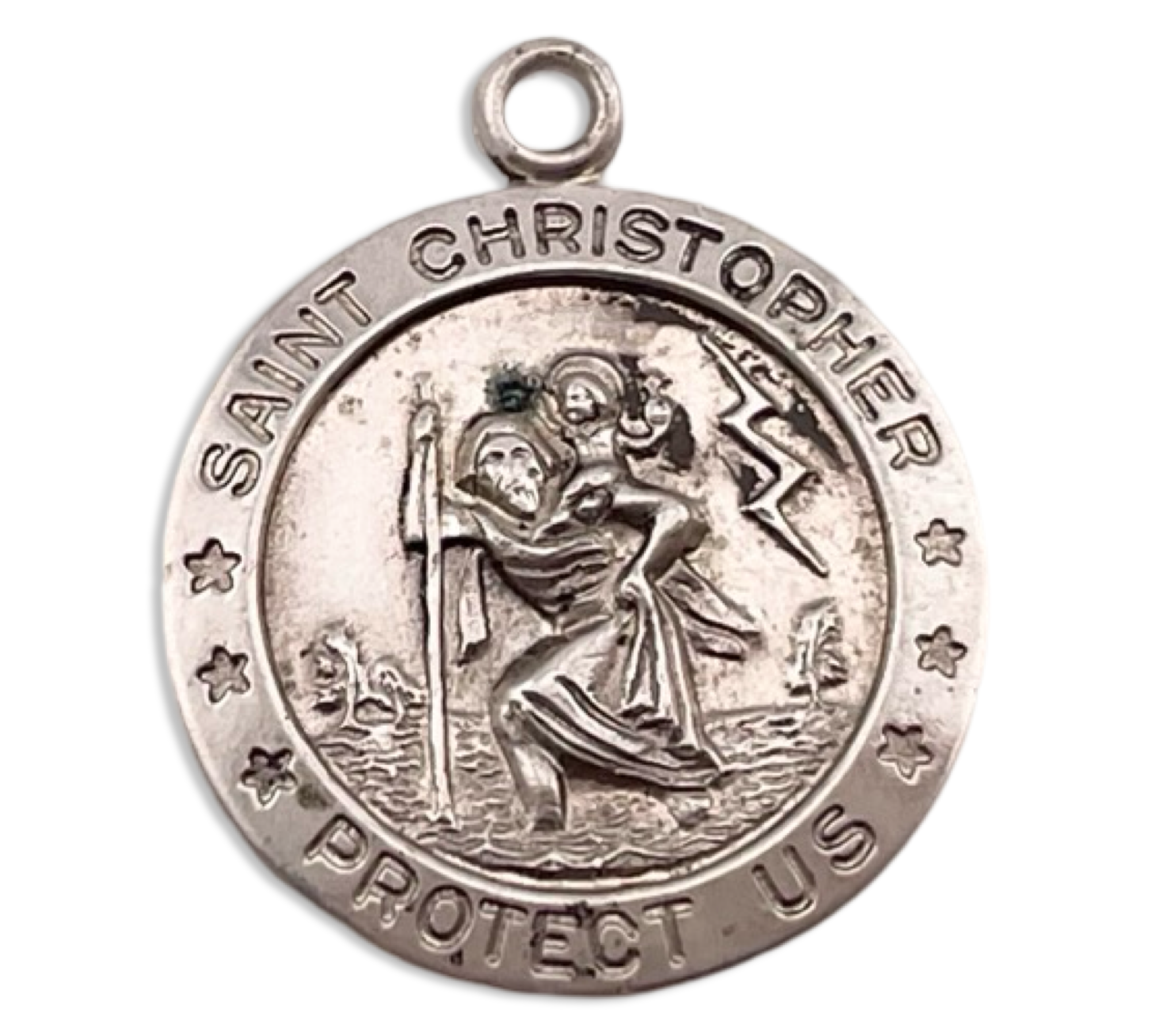 sterling silver religious Saint Christopher protect us pendant