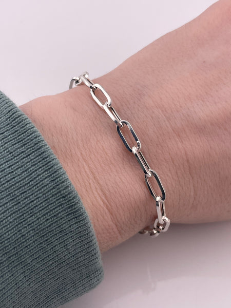 rhodium plated sterling silver Dyadema Italy 7 3/4" paperclip chain link bracelet