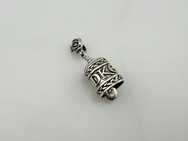sterling silver 'DKG' rose flower bell pendant