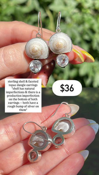 RESERVED PRIVATE LISTING -- sterling silver shell topaz earrings B13