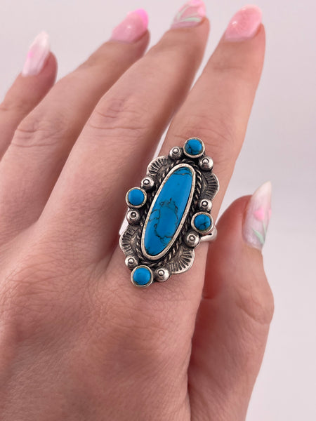 size 8.75 sterling silver synthetic turquoise ring ***AS IS***