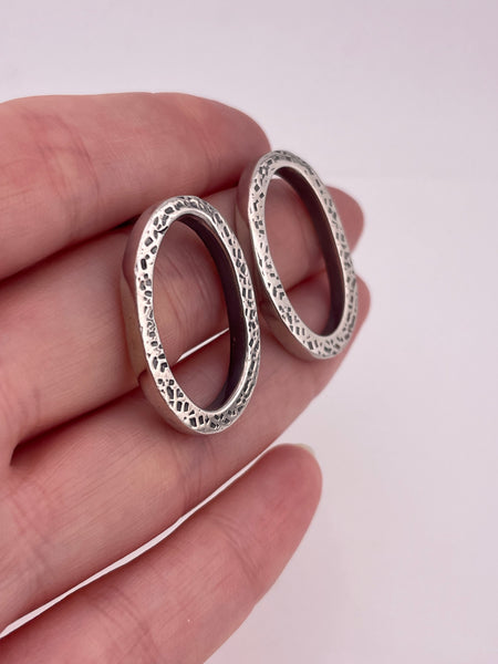 sterling silver stoneless textured thick oval post earrings