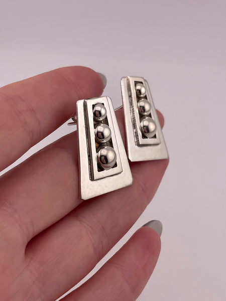 sterling silver Mexican modern stoneless triple ball post earrings