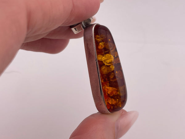 sterling oblong amber silver pendant