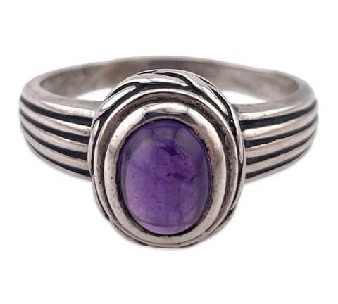 size 12.5 sterling silver amethyst lined band ring