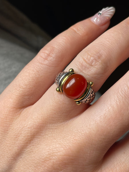 size 7.25 sterling silver gold plated red glass ring