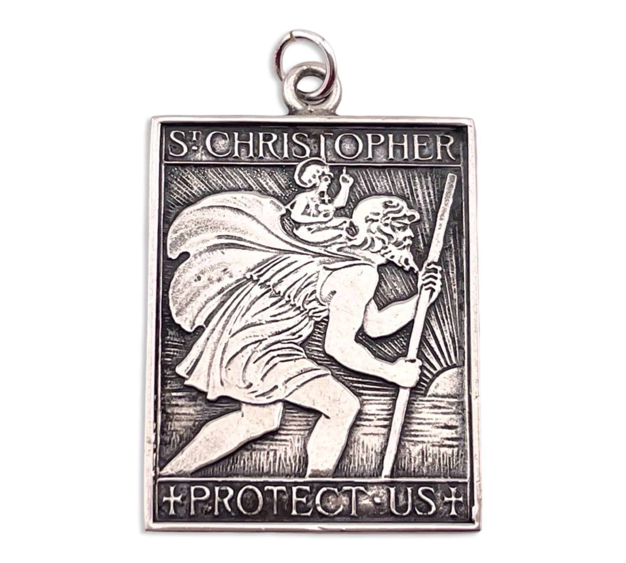 sterling silver St. Christopher Protect Us pendant